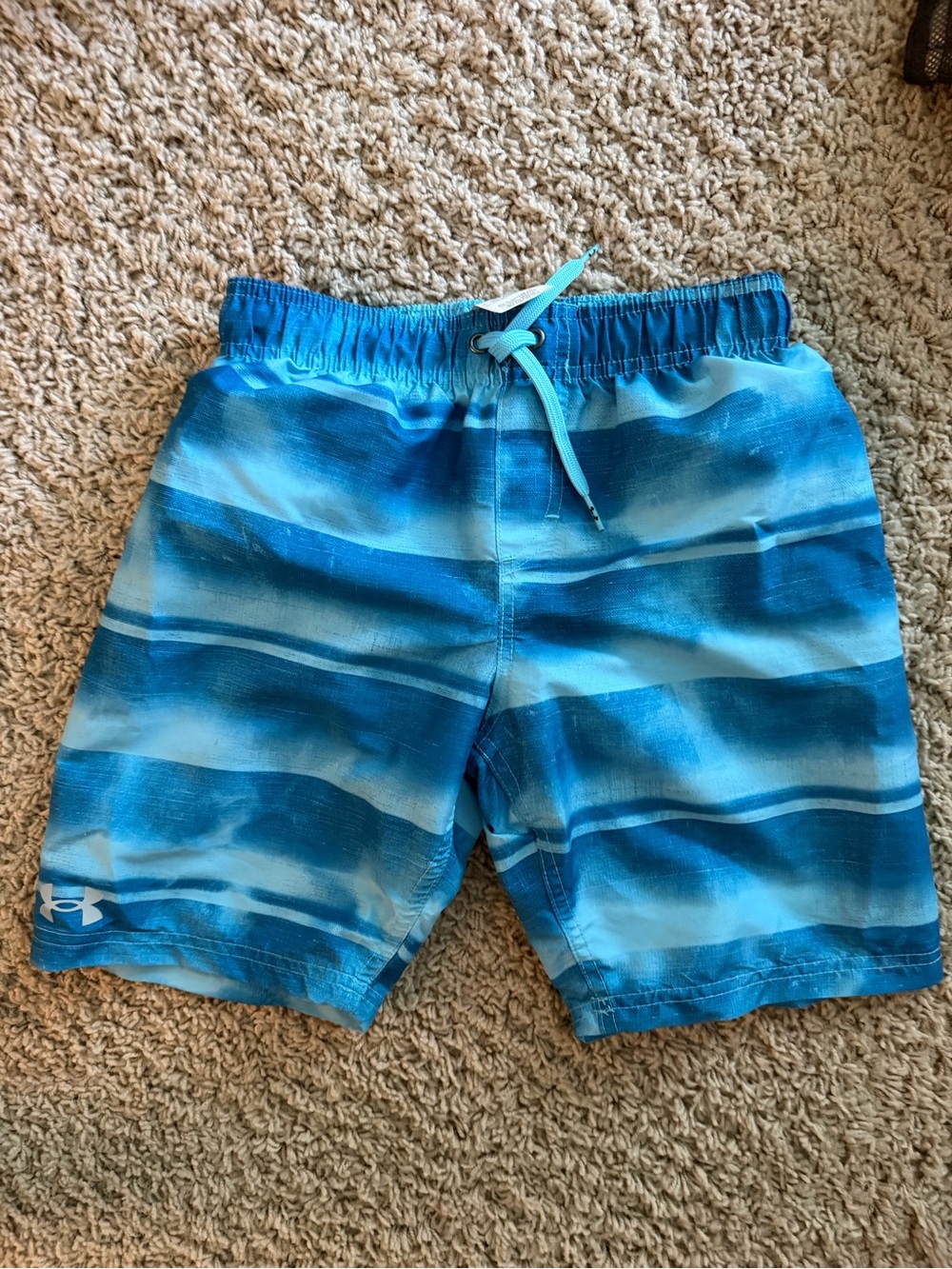 Under Armour Boys Blue Striped Swim Trunks Size Youth Medium NWT